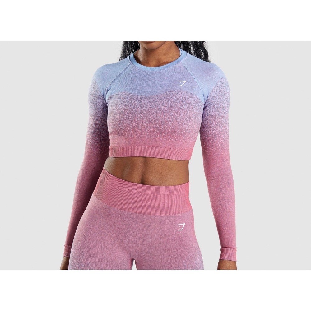 Gymshark Adapt Ombre Seamless Long Sleeve Crop Top Pink Blue Size M